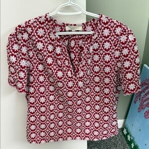 LOFT Red and White Patterned Blouse